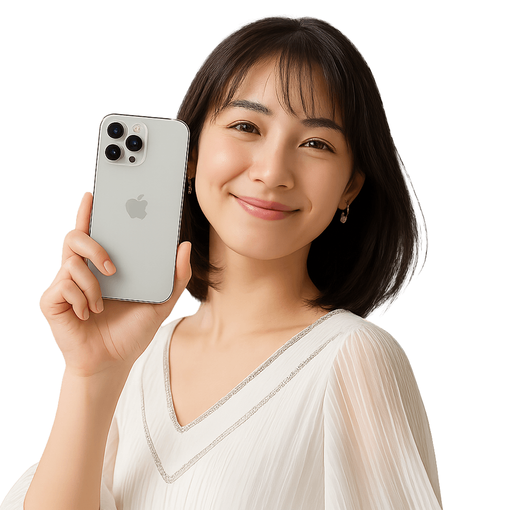 iPhoneと振込通知を確認する女性