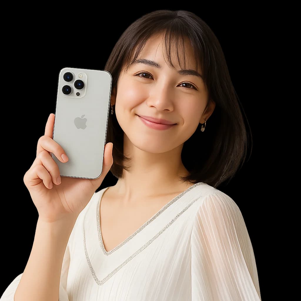 iPhoneと振込通知を確認する女性
