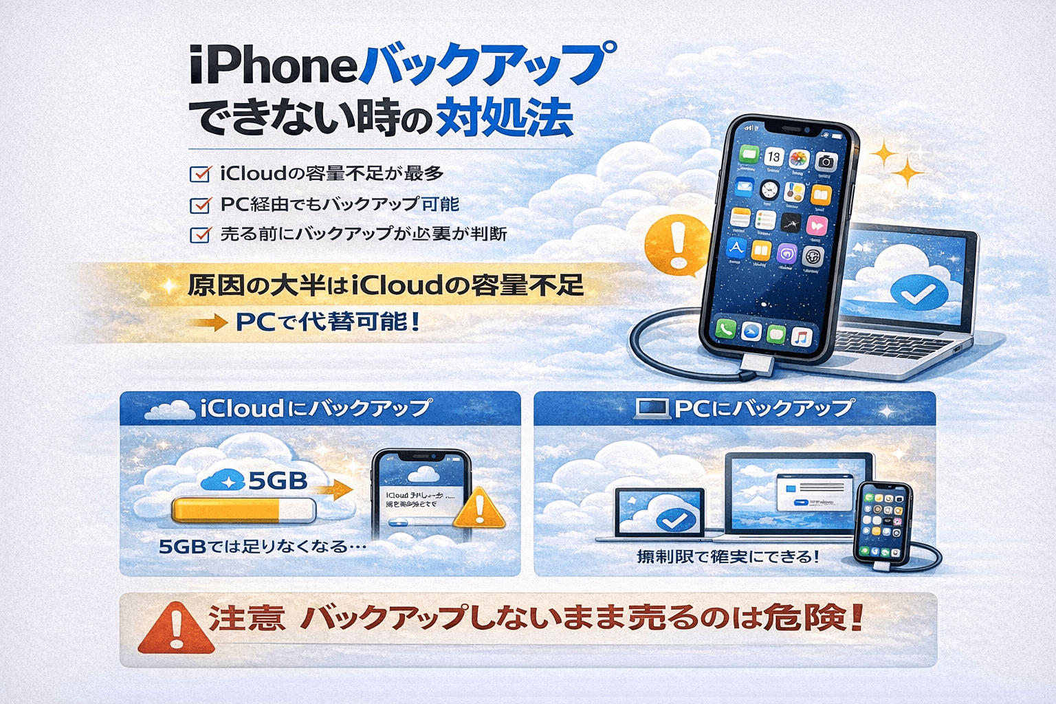 iPhoneバックアップできないときの対処法|売却前でも安心